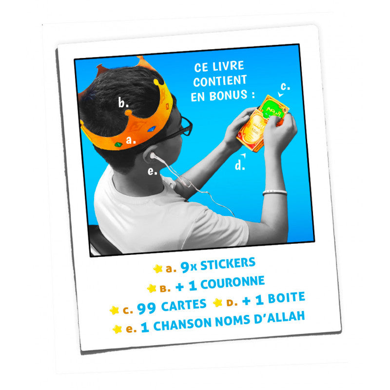 Livre pour enfant SanaKids "Les 99 Noms d’Allah pour aller au Paradis" avec titre illustré et couverture colorée.