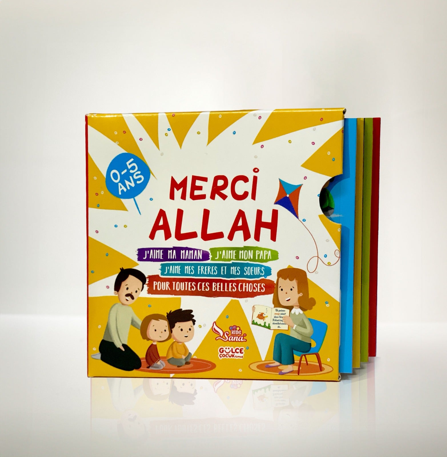 Livre enfant SanaKids de la collection "Merci Allah" pour éveil spirituel, destiné aux enfants de 0 à 5 ans, couverture colorée.