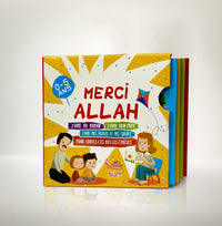 Livre enfant SanaKids de la collection "Merci Allah" pour éveil spirituel, destiné aux enfants de 0 à 5 ans, couverture colorée.