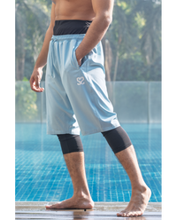 Short de bain pour homme WASSAT Akwatik en noir, bleu et vert, vêtement de plage léger pour homme.