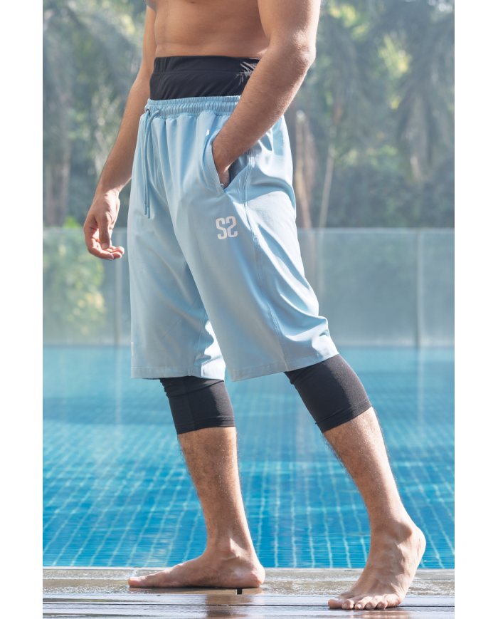 Short de bain pour homme WASSAT Akwatik en noir, bleu et vert, vêtement de plage léger pour homme.