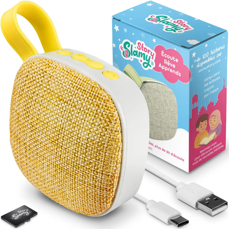 Jeu électronique éducatif SlamyStory Conteuse Audio Islamique pour enfants, modèle Rayons de Joie, jaune, interactif et coloré.