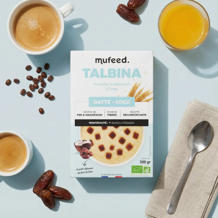 Talbina Bio précuite Datte Coco  Porridge traditionnel à l’orge – 335 g