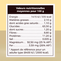 Porridge traditionnel à l’orge Talbina Bio Nature de Mufeed, contenant 335 g, présenté dans un bol avec flocons d’orge.