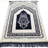 Tapis de prière Sana Edition en microfibre bleu, confort orthopédique, grande épaisseur de 25 cm, idéal pour la prière.