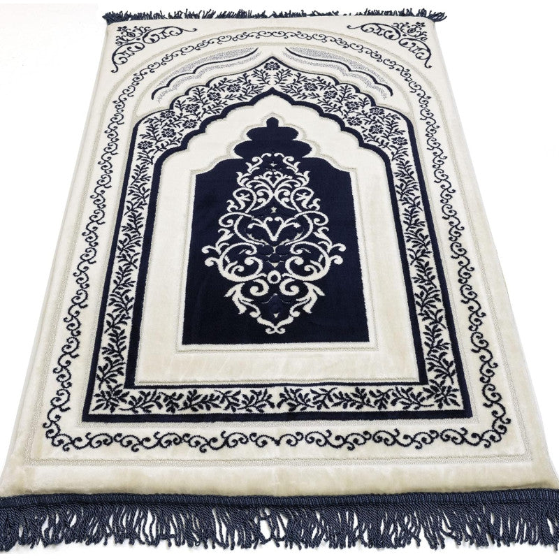 Tapis de prière Sana Edition en microfibre bleu, confort orthopédique, grande épaisseur de 25 cm, idéal pour la prière.