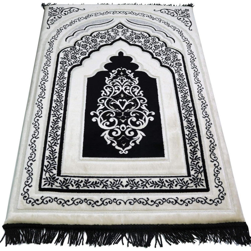 Tapis de prière en microfibre noir Sana Edition, confort orthopédique, très grande épaisseur de 2,5 cm, douceur et soutien.