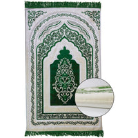 Tapis de prière en microfibre vert de Sana Edition, confort orthopédique avec mémoire de forme, épaisseur de 2,5 cm.