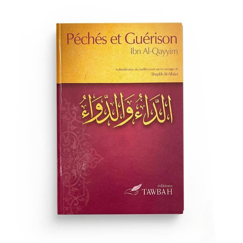 Livre "Péchés et guérison" d'Ibn Al-Qayyim, édition Tawbah, avec couverture illustrée, texte en arabe et français visible.